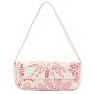 Pink Embroidered Tropical Beaded Handbag